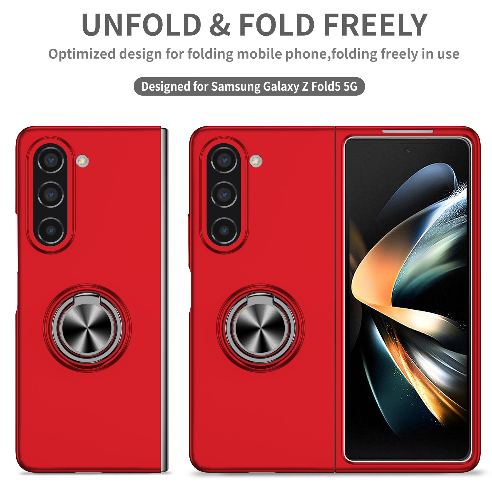 For Samsung Galaxy Z Fold5 5G Ring Kickstand Phone Case Support Car Mount Hard PC Protective Cover