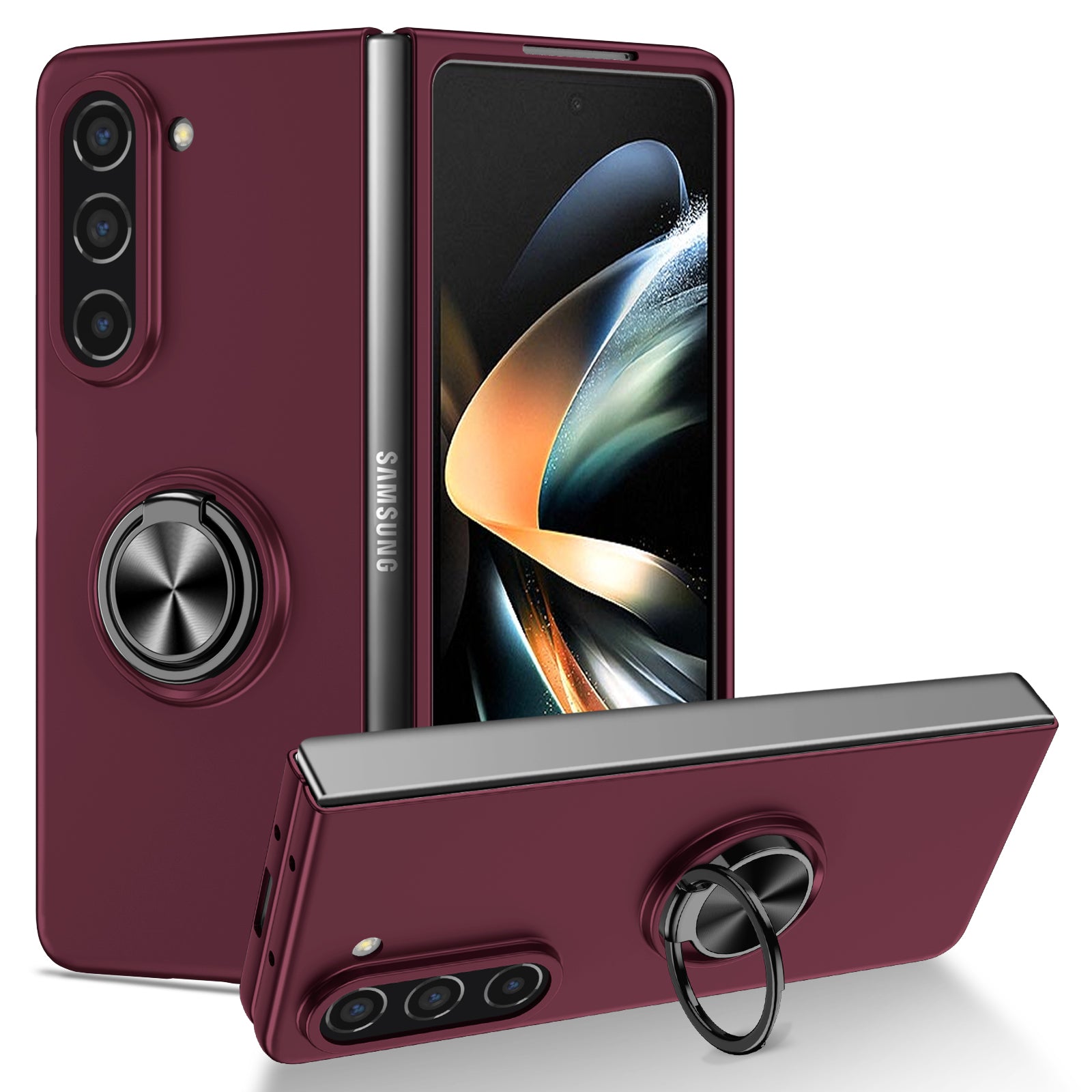 For Samsung Galaxy Z Fold5 5G Ring Kickstand Phone Case Support Car Mount Hard PC Protective Cover