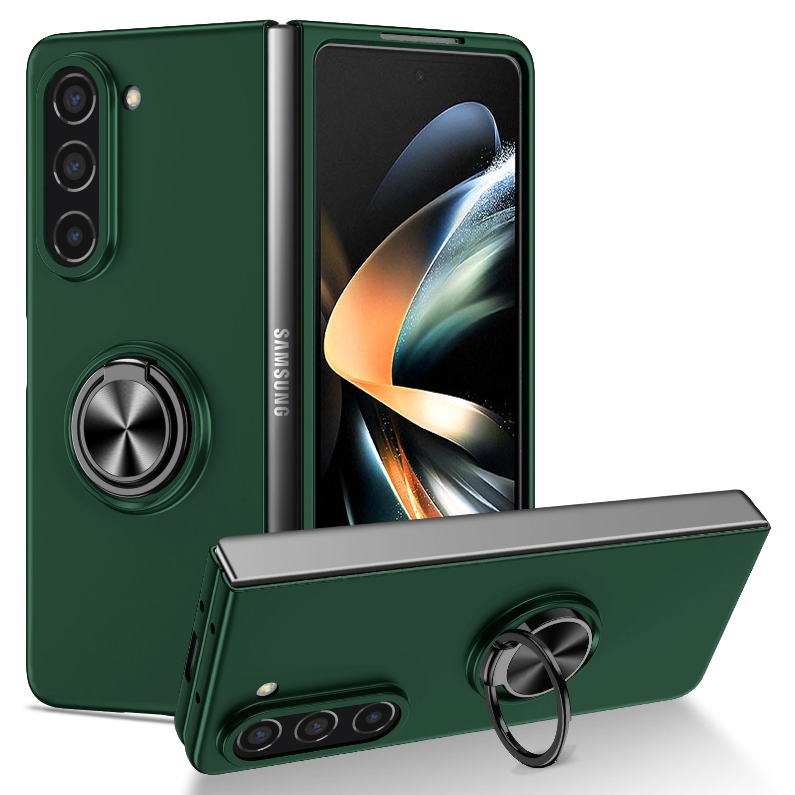 For Samsung Galaxy Z Fold5 5G Ring Kickstand Phone Case Support Car Mount Hard PC Protective Cover