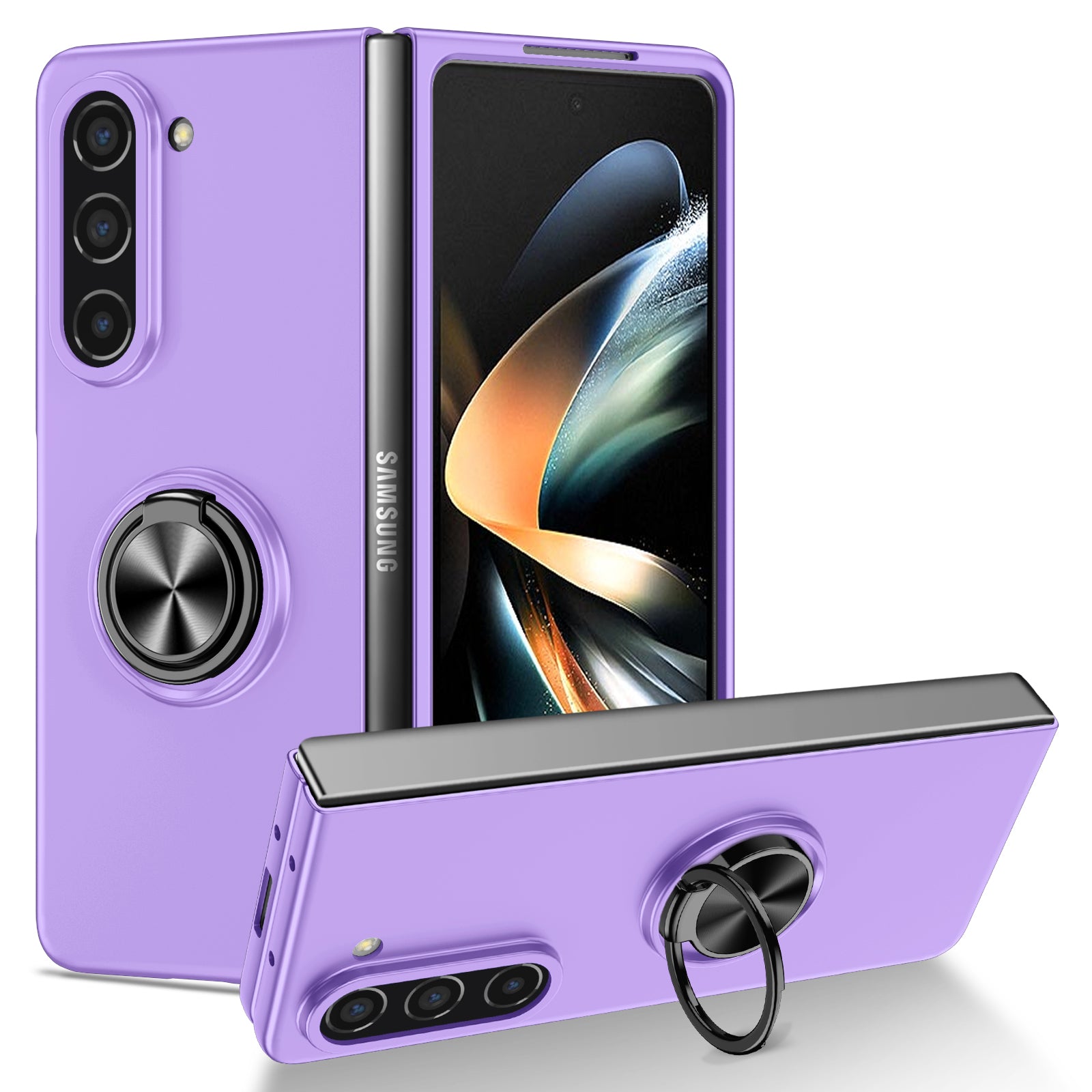 For Samsung Galaxy Z Fold5 5G Ring Kickstand Phone Case Support Car Mount Hard PC Protective Cover
