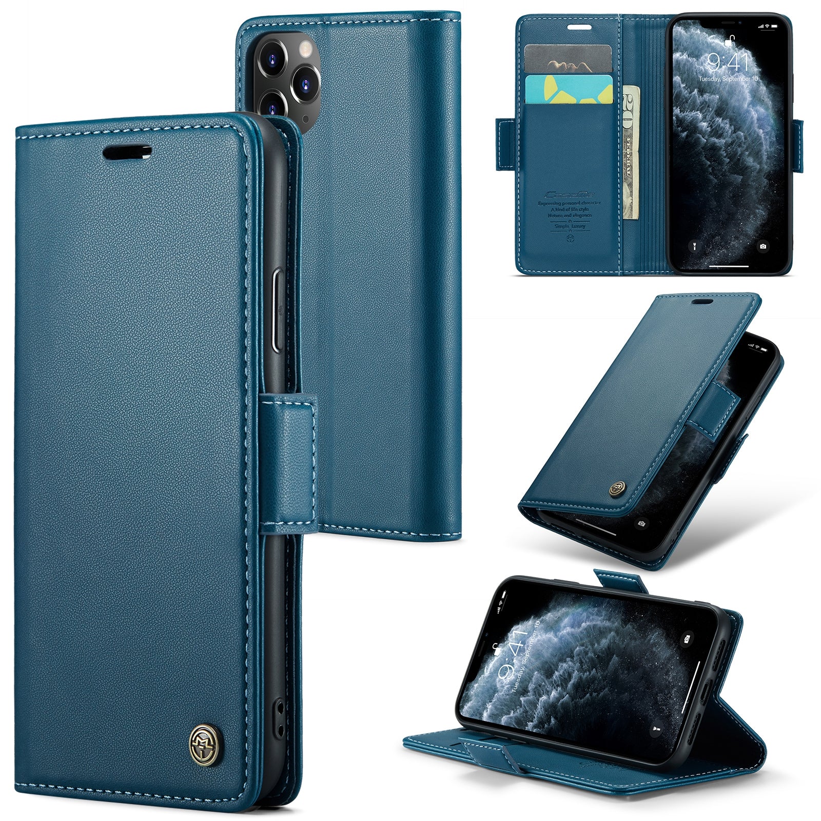 CASEME 023 Series Stand Leather Phone Case for iPhone 11 Pro RFID Blocking Litchi Texture Wallet Cover