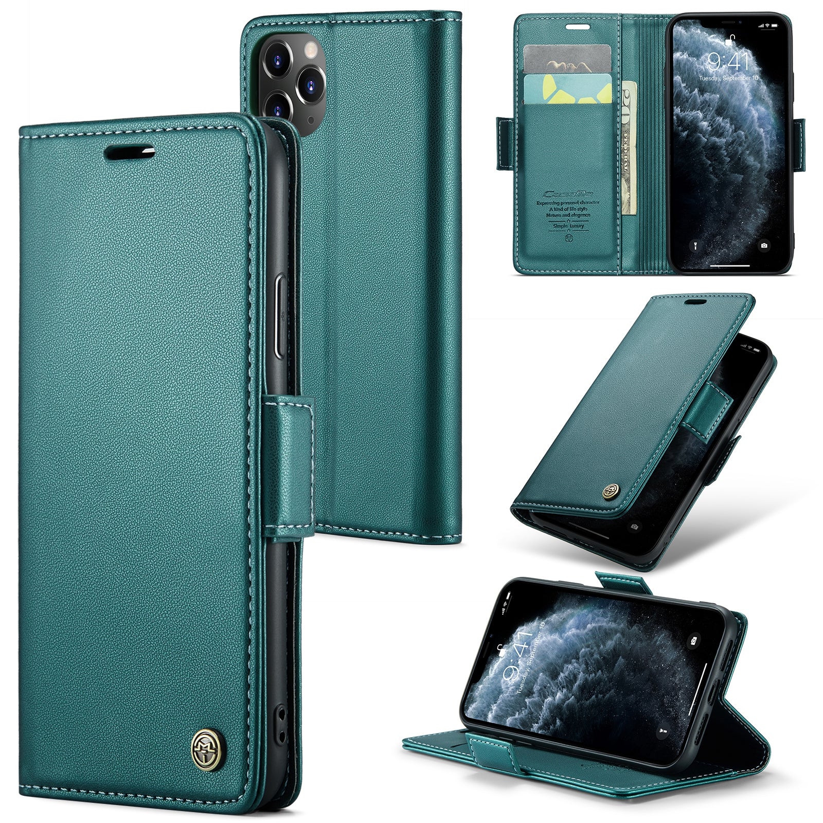 CASEME 023 Series Stand Leather Phone Case for iPhone 11 Pro RFID Blocking Litchi Texture Wallet Cover