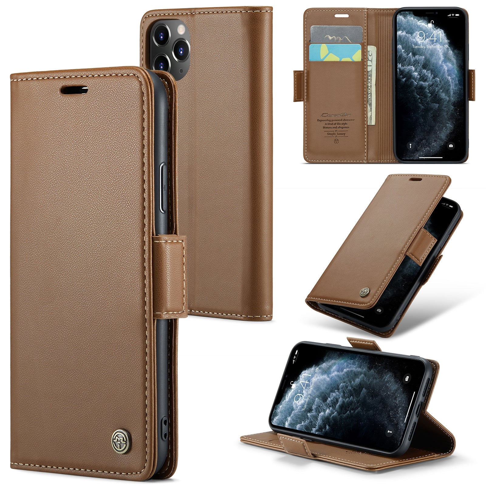 CASEME 023 Series Stand Leather Phone Case for iPhone 11 Pro RFID Blocking Litchi Texture Wallet Cover
