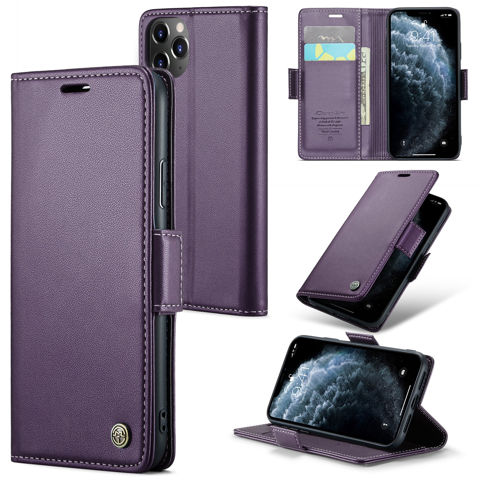 CASEME 023 Series Stand Leather Phone Case for iPhone 11 Pro RFID Blocking Litchi Texture Wallet Cover