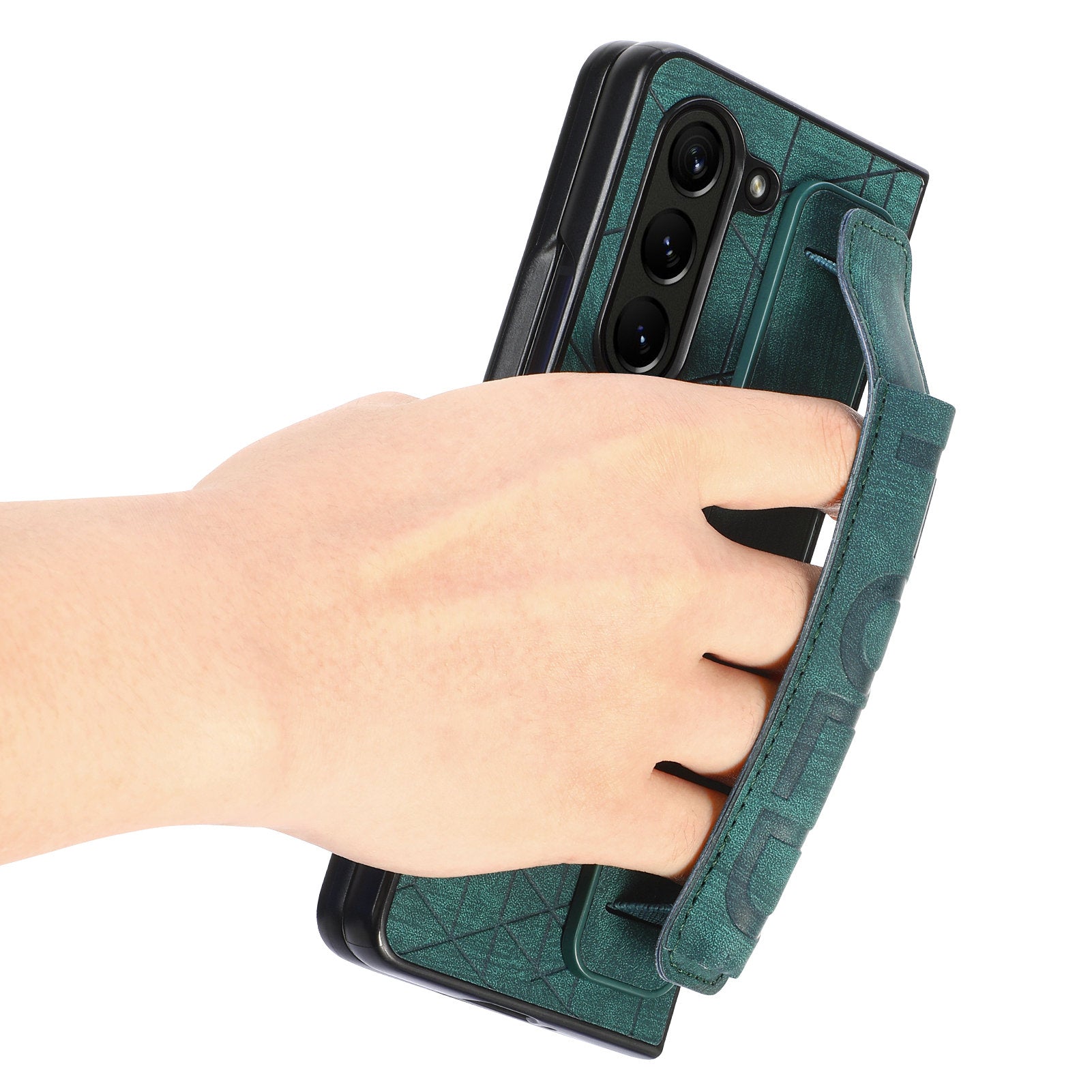 For Samsung Galaxy Z Fold5 5G Phone Case PU Leather PC Phone Cover with Hand Strap Pencil Slot