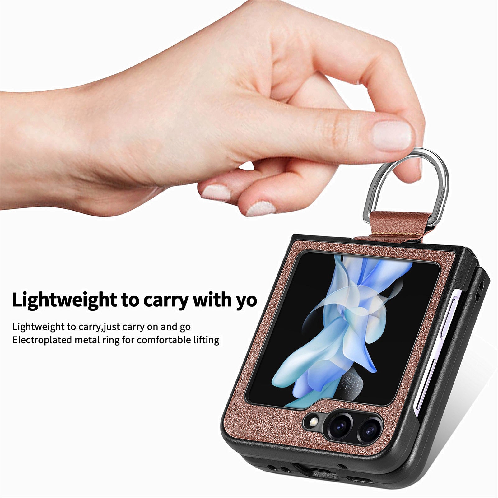 For Samsung Galaxy Z Flip5 5G Kickstand Phone Case Litchi Texture Leather Hard PC Protective Cover