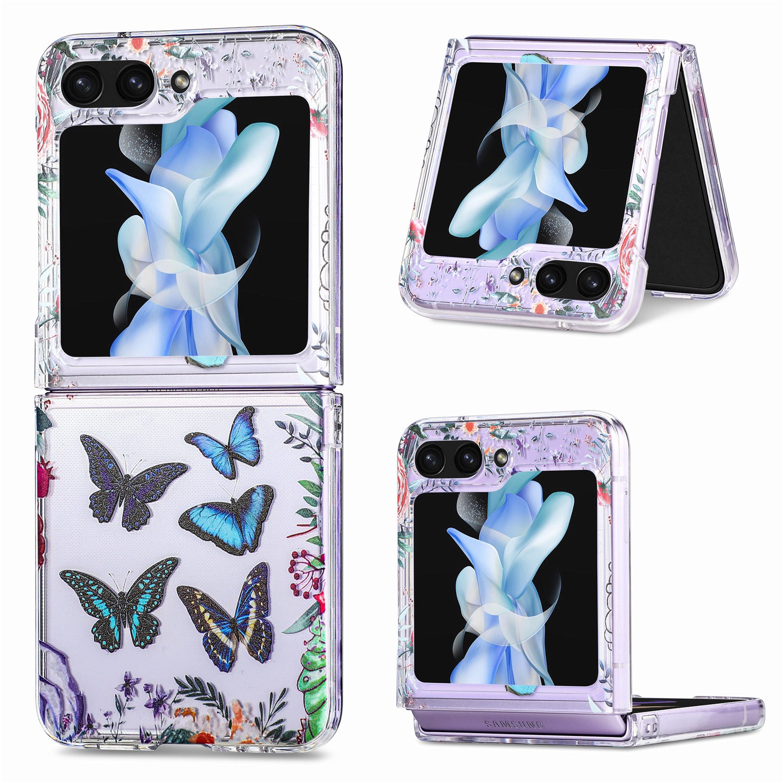 For Samsung Galaxy Z Flip5 5G Hard PC Phone Case Butterfly Pattern Printing Shockproof Phone Cover