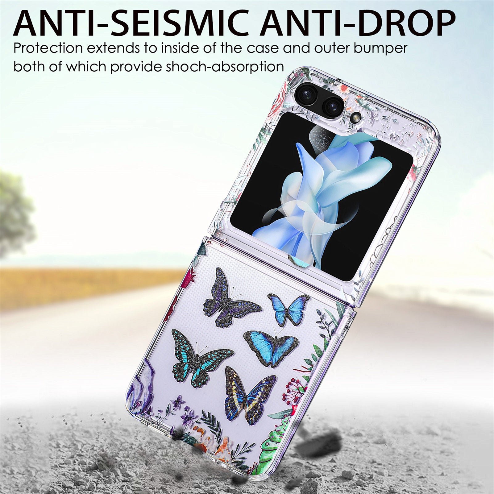 For Samsung Galaxy Z Flip5 5G Hard PC Phone Case Butterfly Pattern Printing Shockproof Phone Cover