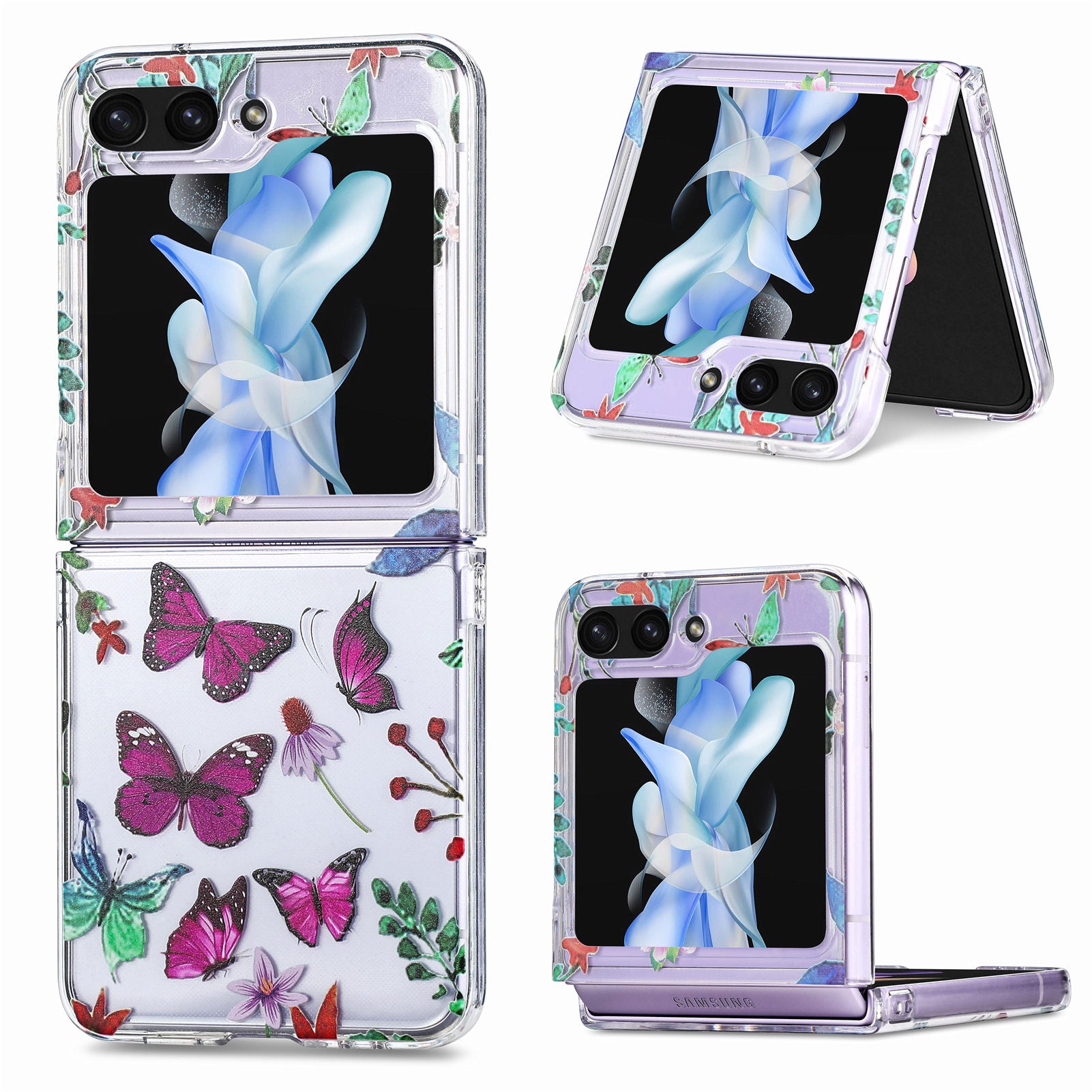 For Samsung Galaxy Z Flip5 5G Hard PC Phone Case Butterfly Pattern Printing Shockproof Phone Cover