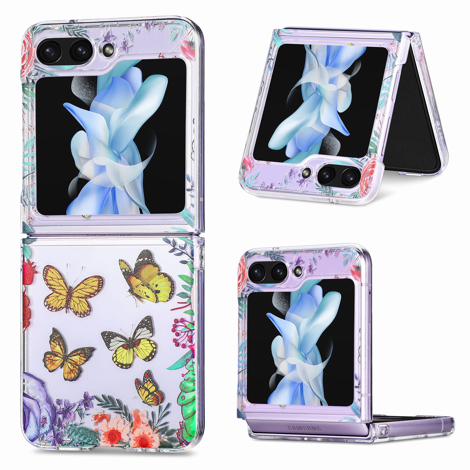 For Samsung Galaxy Z Flip5 5G Hard PC Phone Case Butterfly Pattern Printing Shockproof Phone Cover