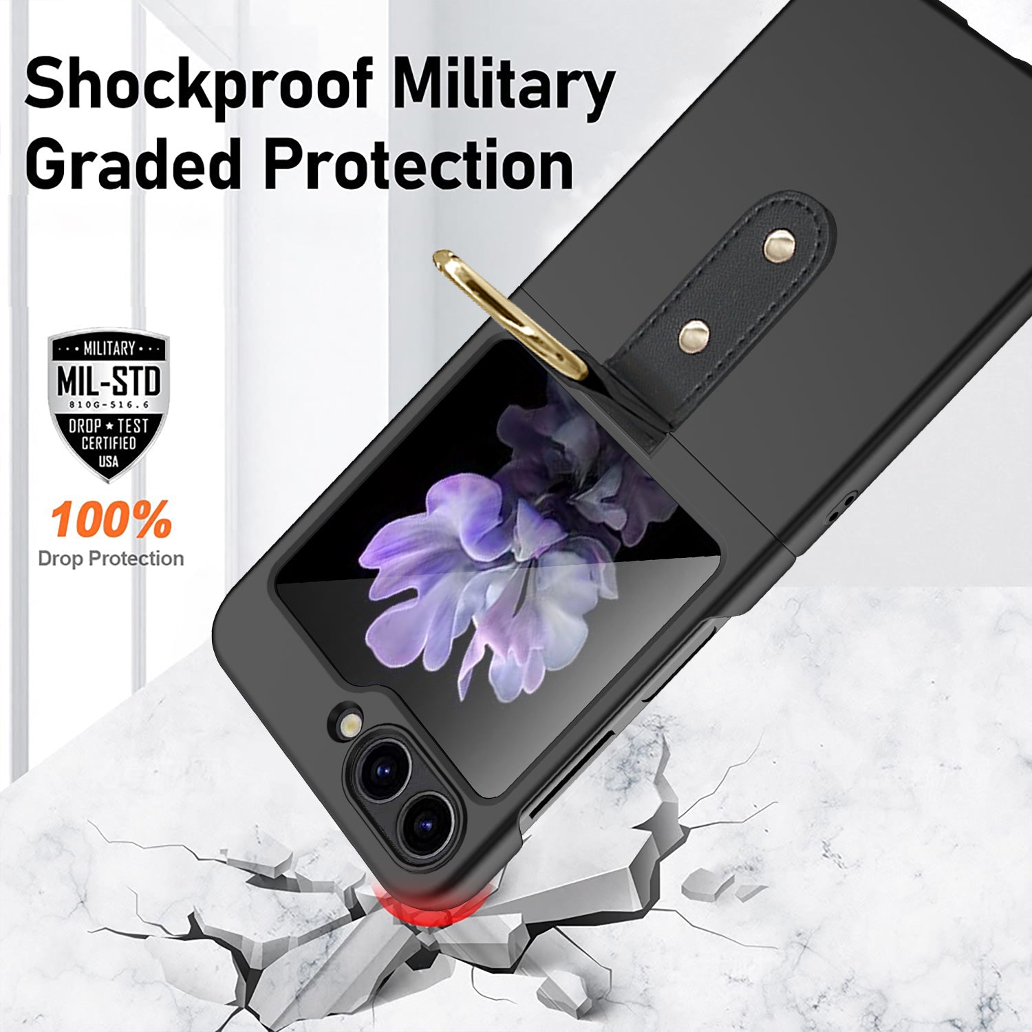 For Samsung Galaxy Z Flip5 5G Slim PC Phone Case Rubberized Shockproof Cover with Finger Ring