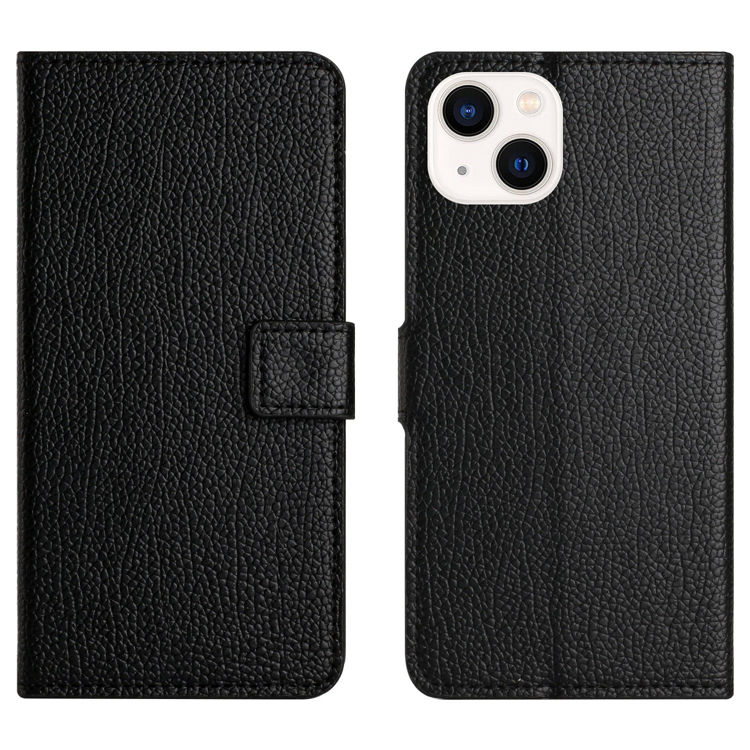 Litchi Texture Phone Wallet Case for iPhone 15 Plus PU Leather Full Protection Stand Cover