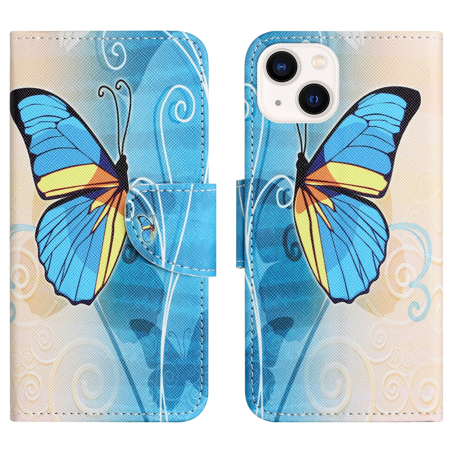 For iPhone 15 Cross Texture Leather Wallet Stand Case Pattern Printing Phone Cover