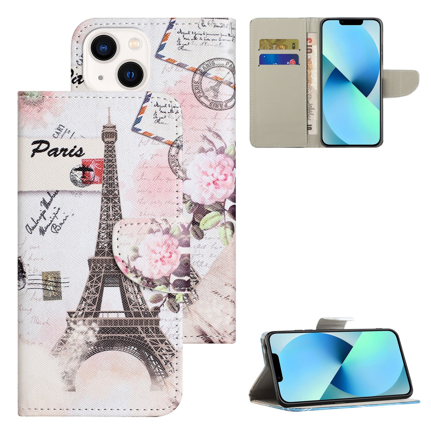 For iPhone 15 Cross Texture Leather Wallet Stand Case Pattern Printing Phone Cover