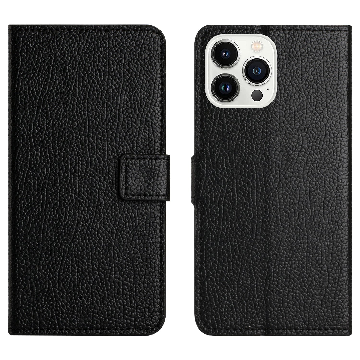 PU Leather Phone Case for iPhone 15 Pro Max Wallet Stand Litchi Texture Phone Cover