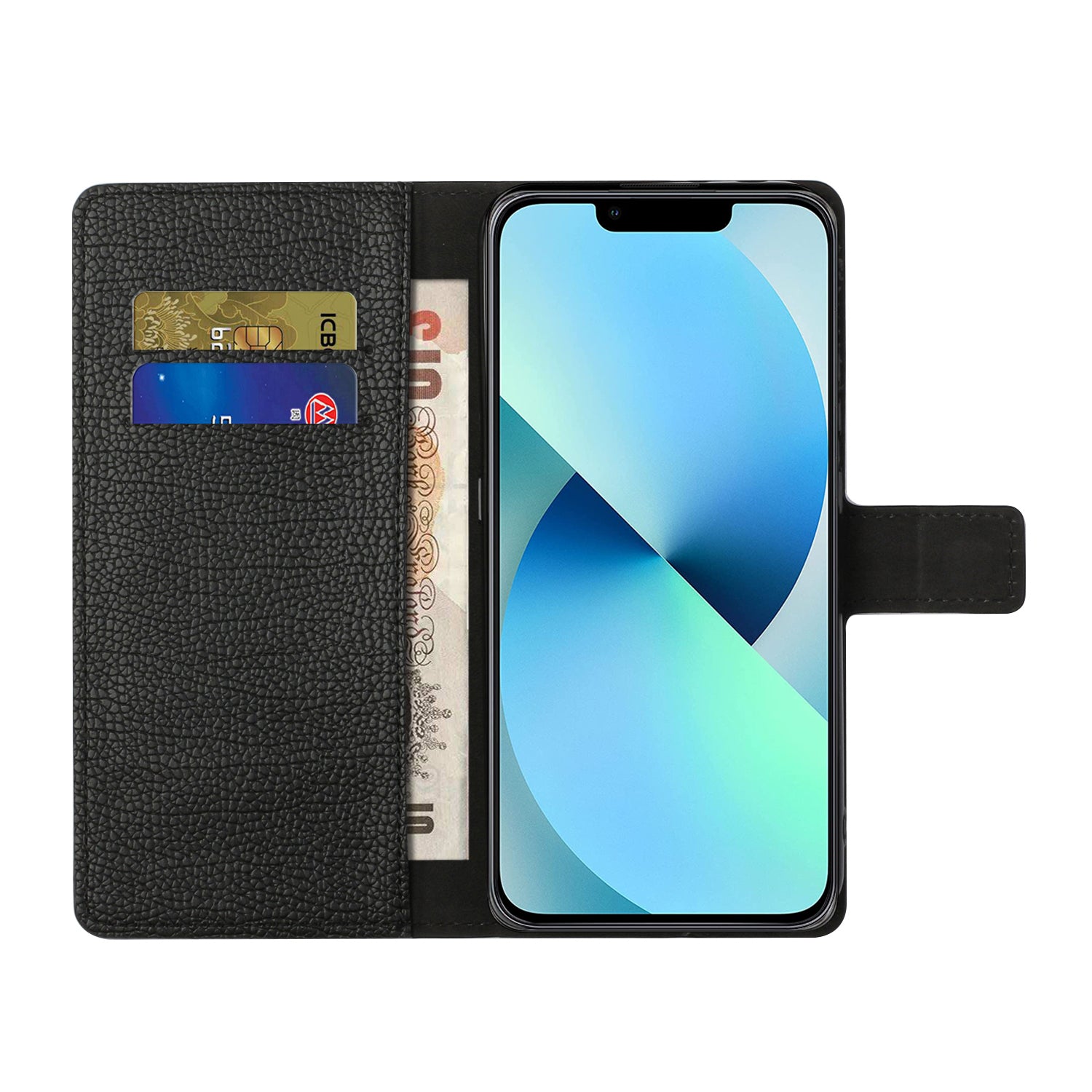 PU Leather Phone Case for iPhone 15 Pro Max Wallet Stand Litchi Texture Phone Cover