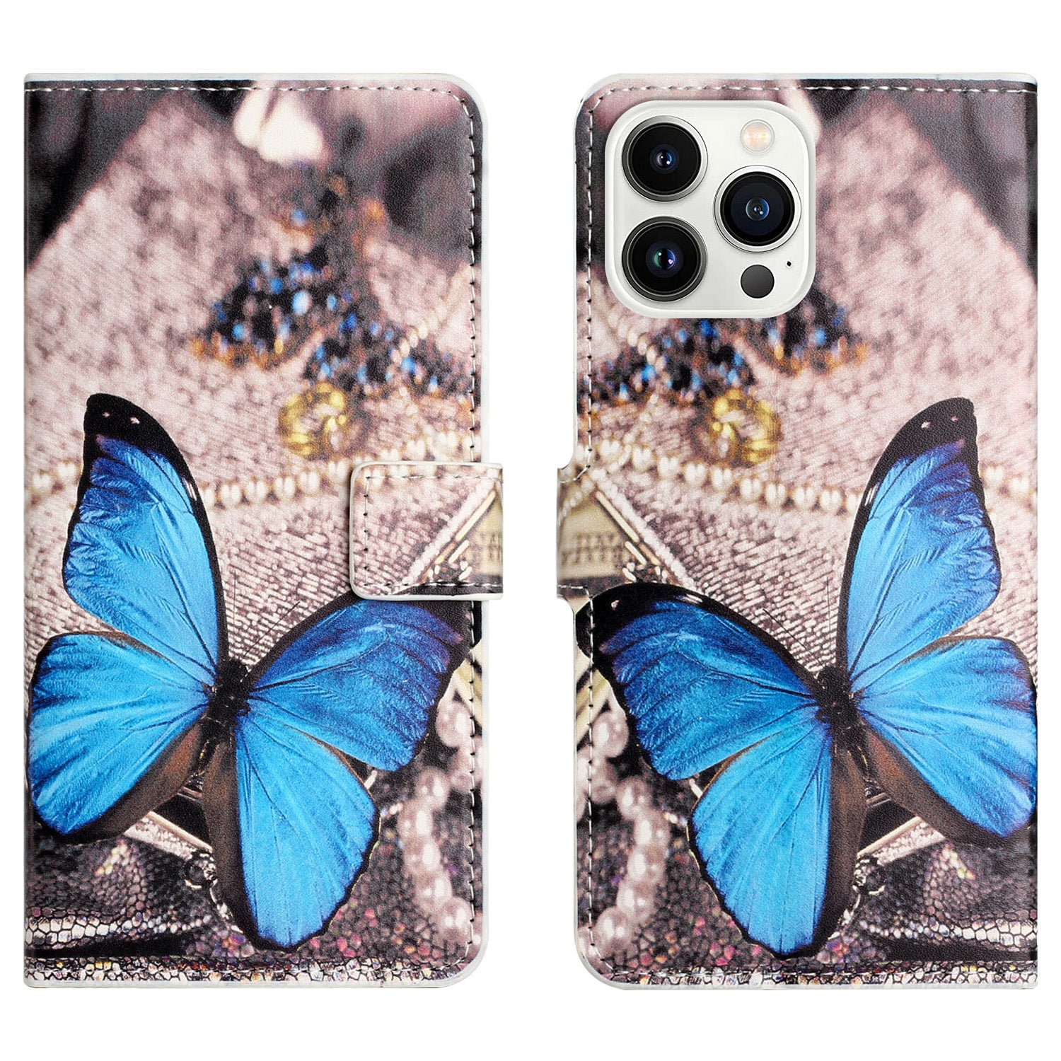 Til iPhone 15 Pro Max PU Læder Flip Beskyttelsesetui Mønster Print Stand Pung Telefon Cover 