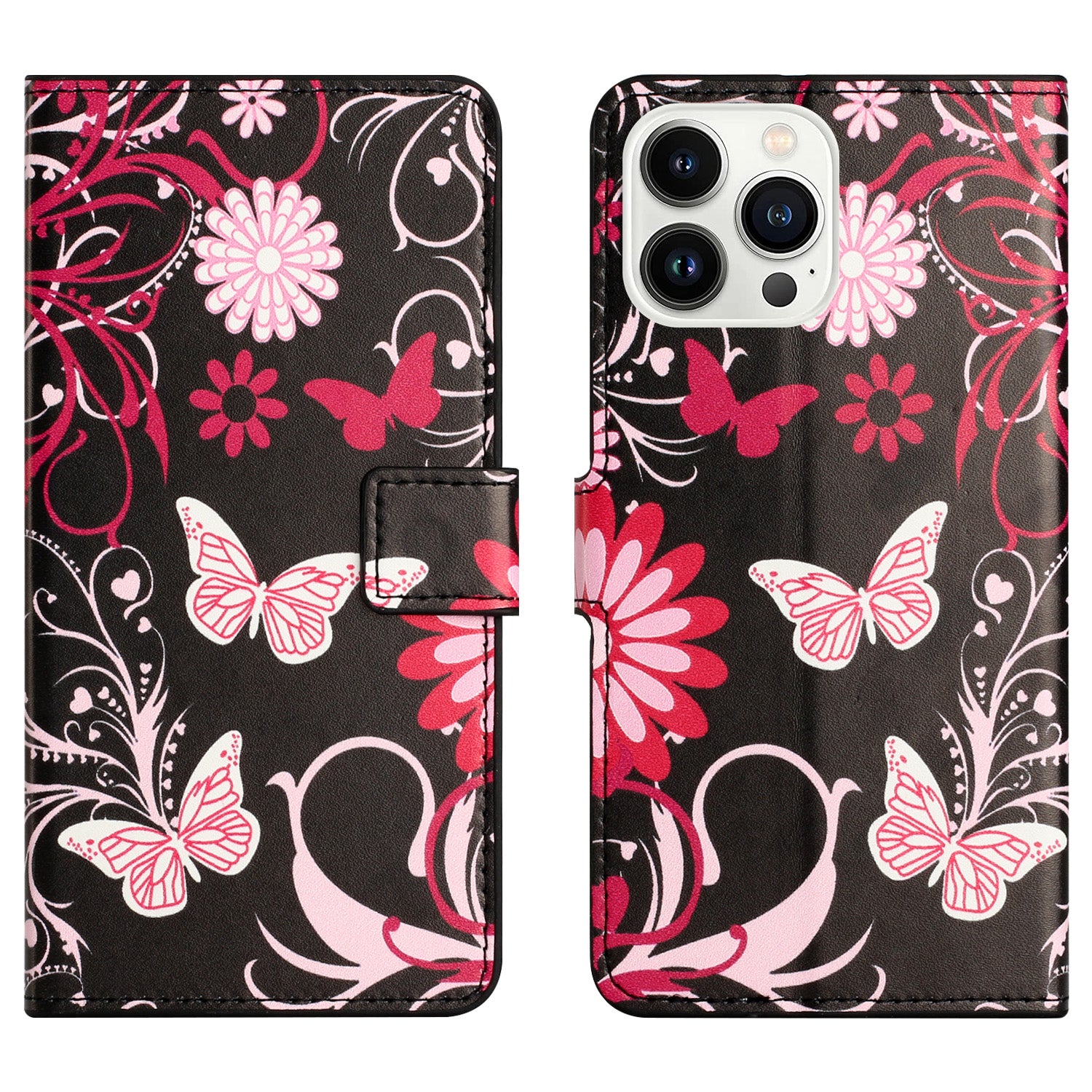 Til iPhone 15 Pro Max PU Læder Flip Beskyttelsesetui Mønster Print Stand Pung Telefon Cover 