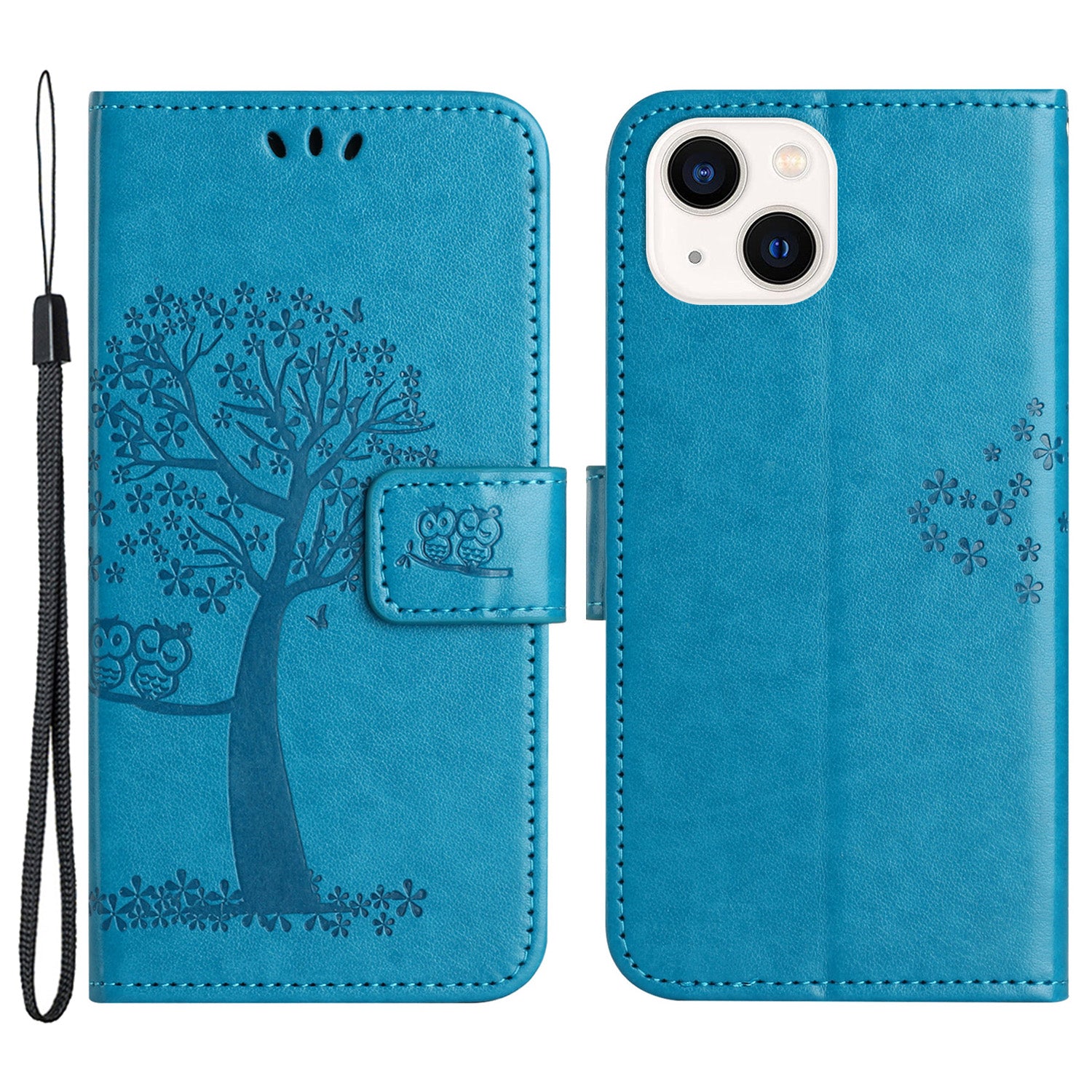 Phone Leather Case for iPhone 15 Stand Wallet Owl Tree Imprinted Full Protection Phone Cover