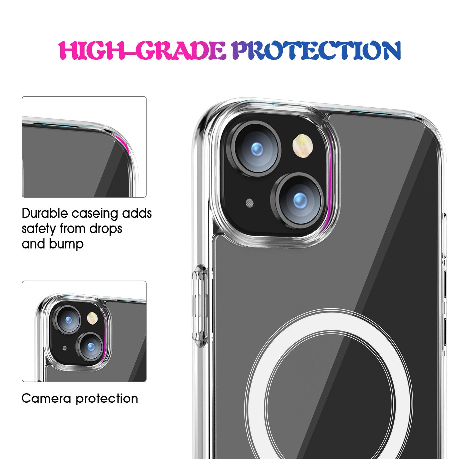 For iPhone 15 Clear Phone Cover Compatible with MagSafe Fall Protection TPU PC Case