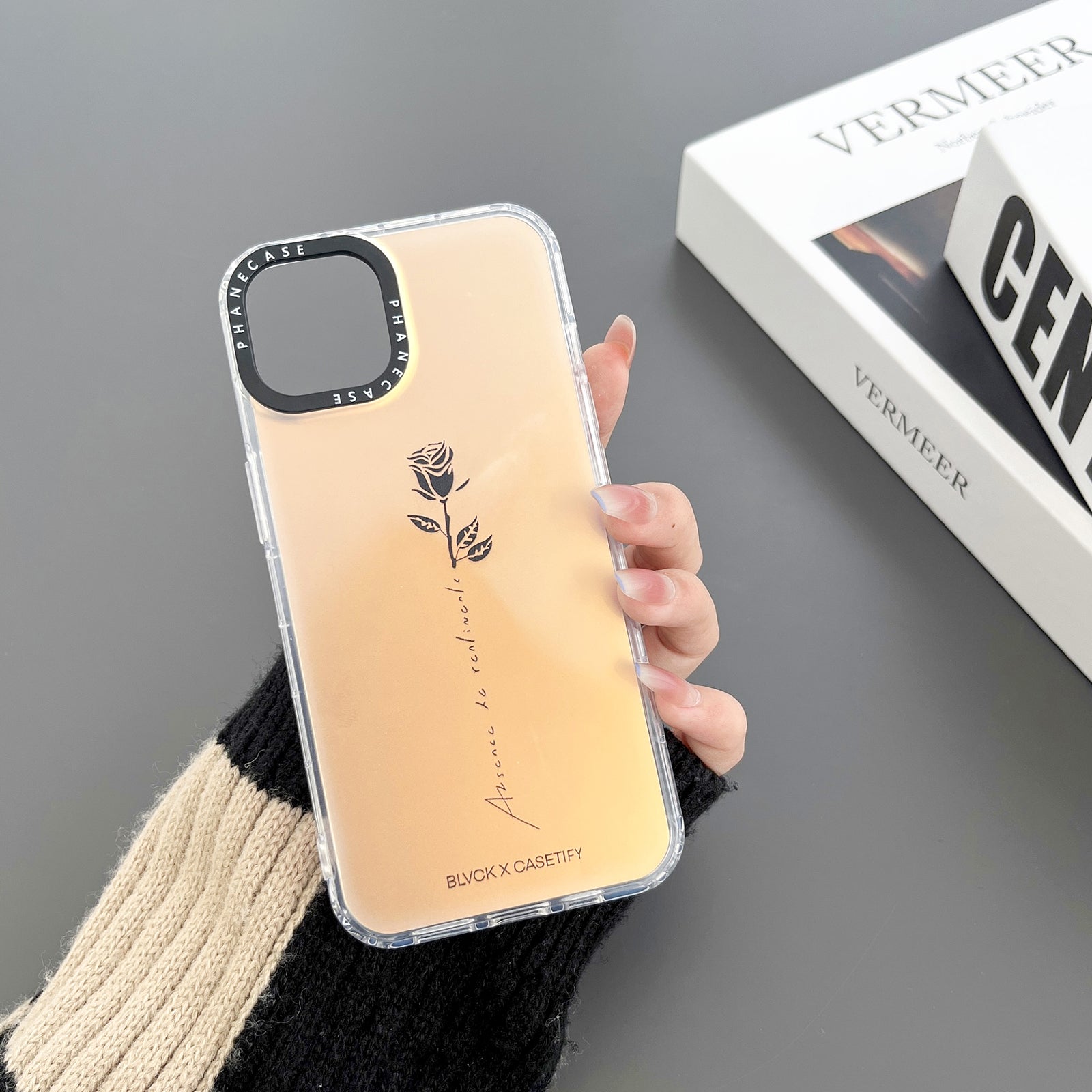For iPhone 14 Plus Anti-drop Cover Rose Flower Pattern Double Sided Laminating TPU PC Phone Case
