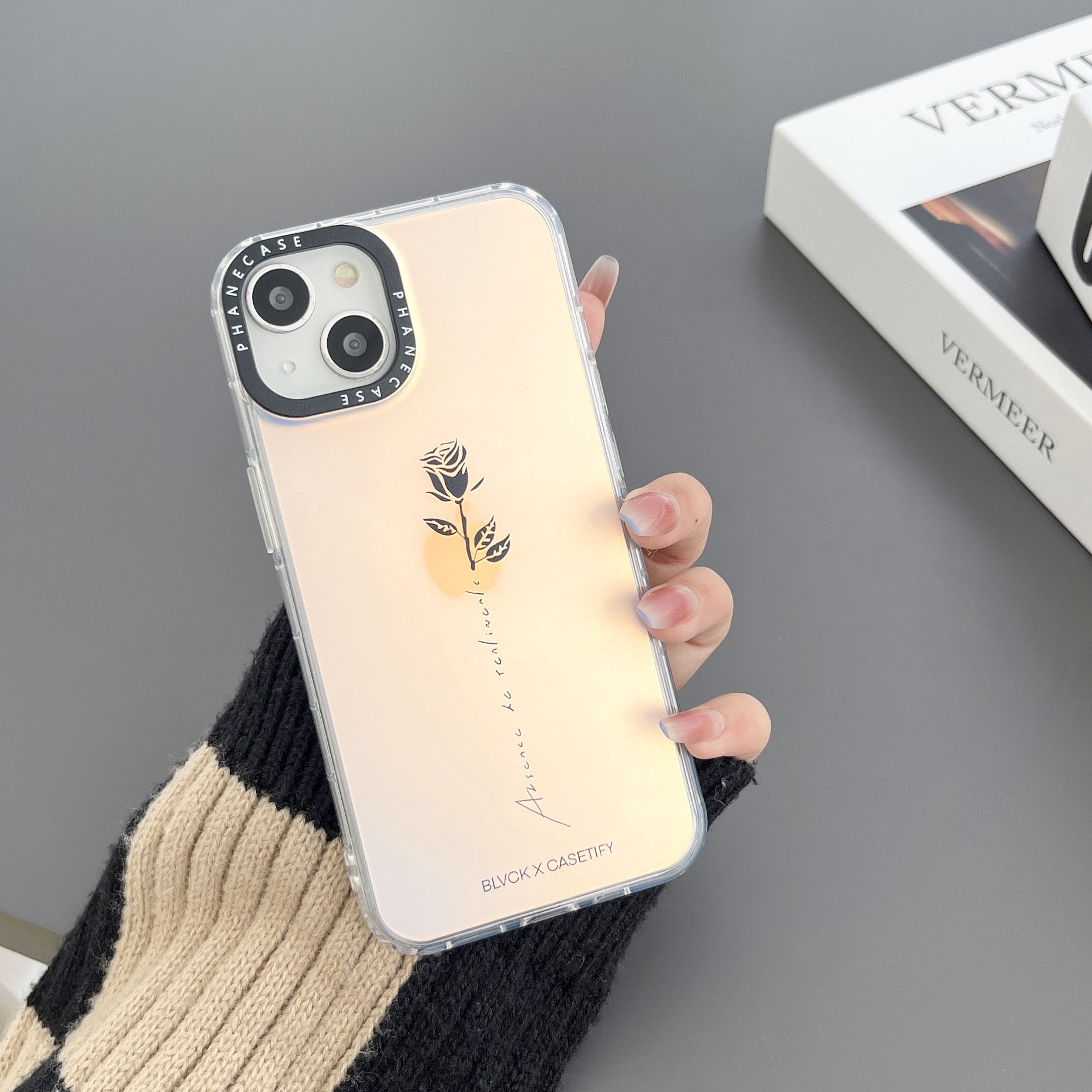For iPhone 14 Plus Anti-drop Cover Rose Flower Pattern Double Sided Laminating TPU PC Phone Case