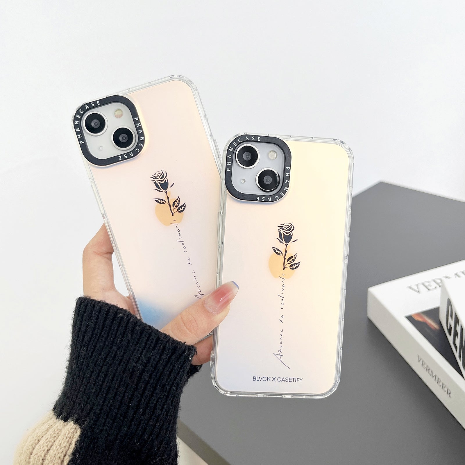 For iPhone 14 Plus Anti-drop Cover Rose Flower Pattern Double Sided Laminating TPU PC Phone Case
