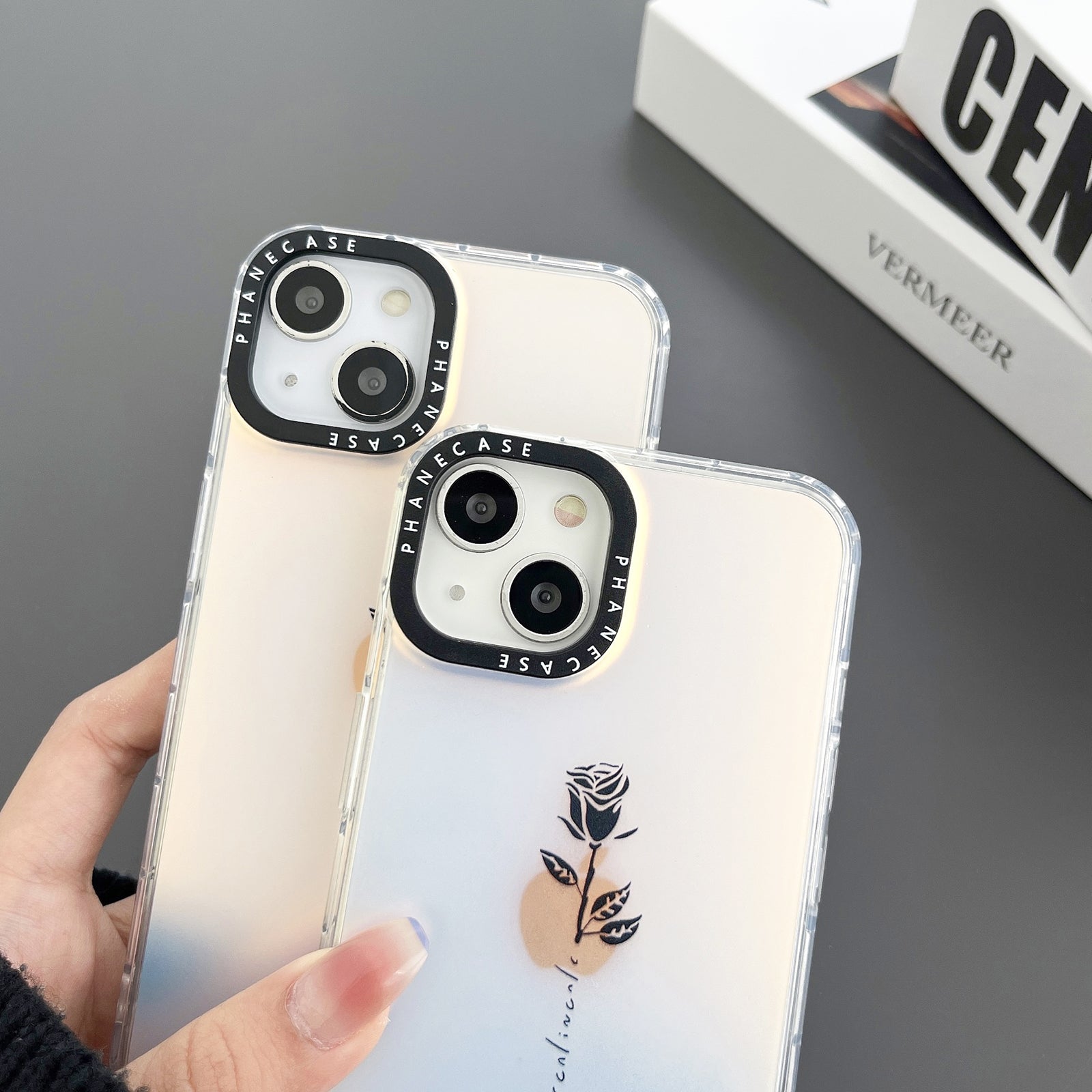 For iPhone 14 Plus Anti-drop Cover Rose Flower Pattern Double Sided Laminating TPU PC Phone Case