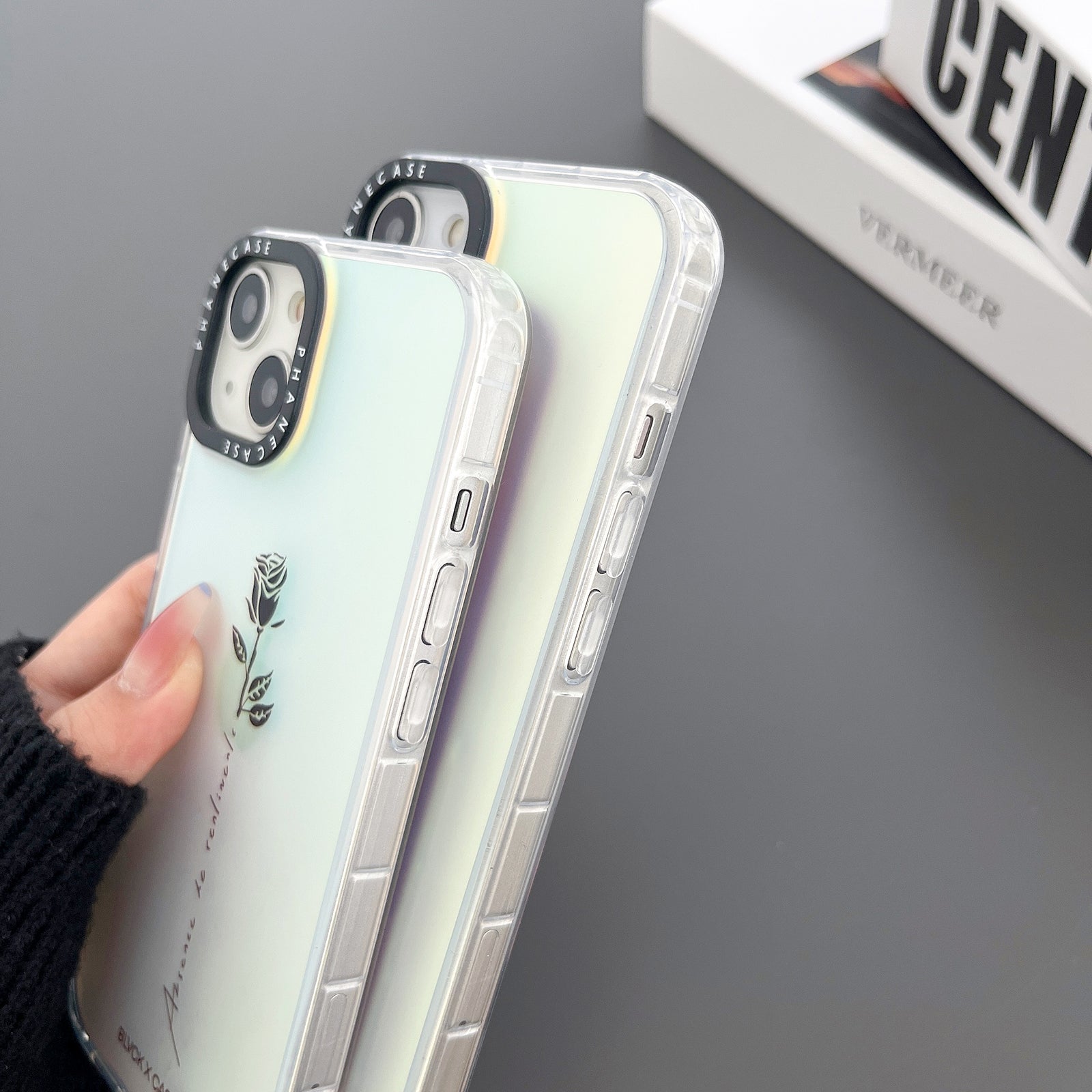 For iPhone 14 Plus Anti-drop Cover Rose Flower Pattern Double Sided Laminating TPU PC Phone Case