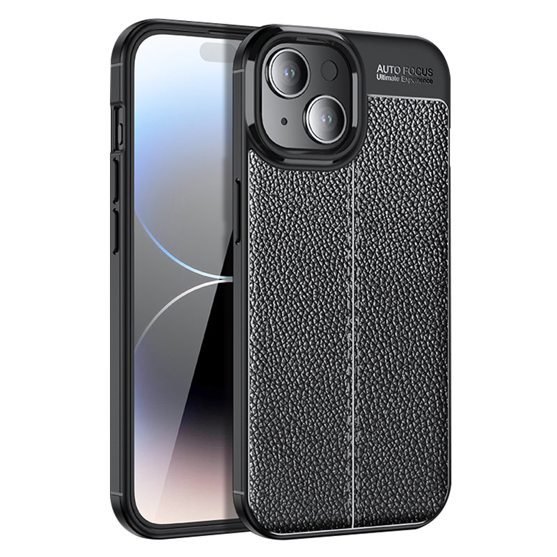 For iPhone 15 Plus TPU Phone Case Litchi Texture Drop Protection Back Cover