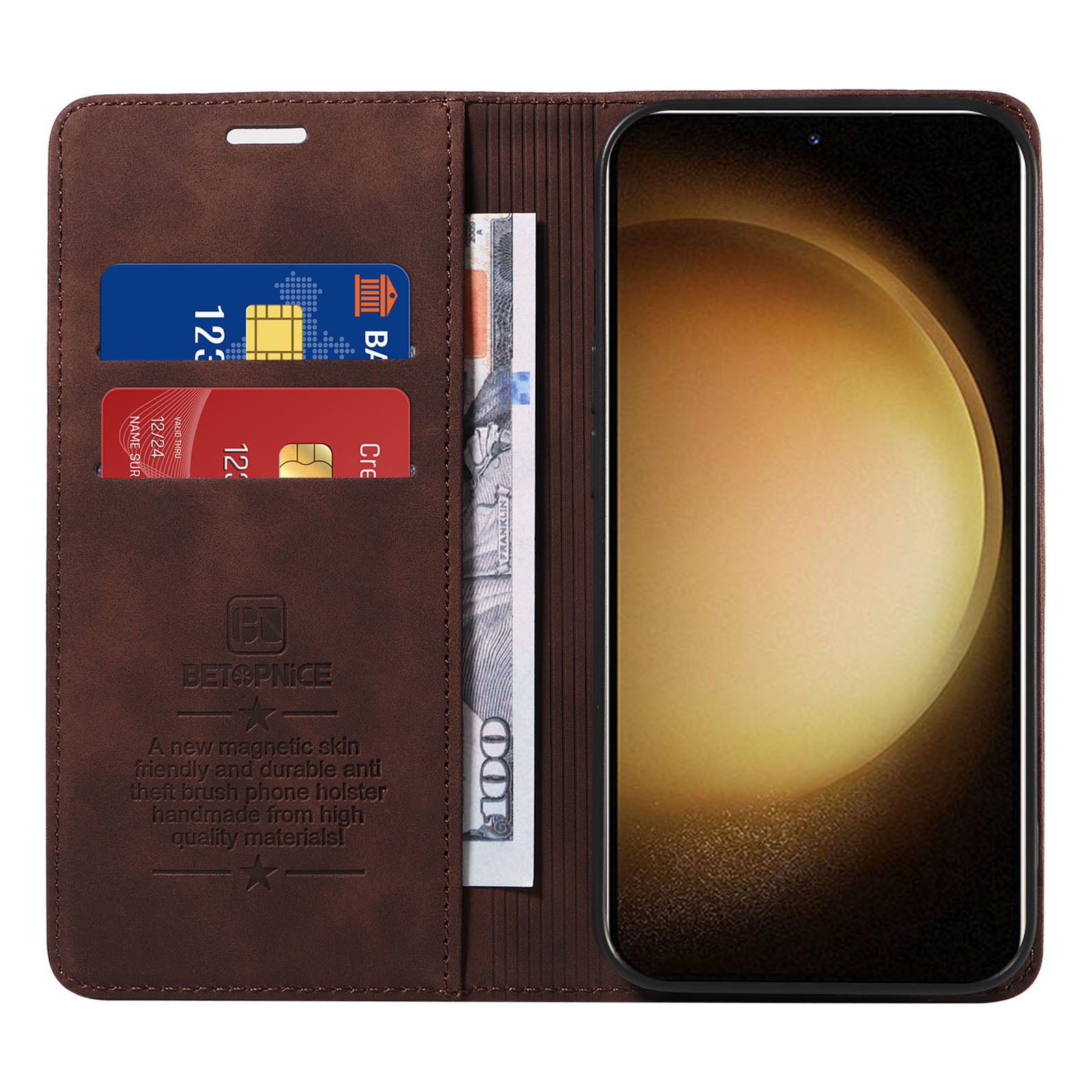 BETOPNICE 003 Phone Cover for Samsung Galaxy S23 RFID Blocking Wallet Leather Stand Shockproof Case