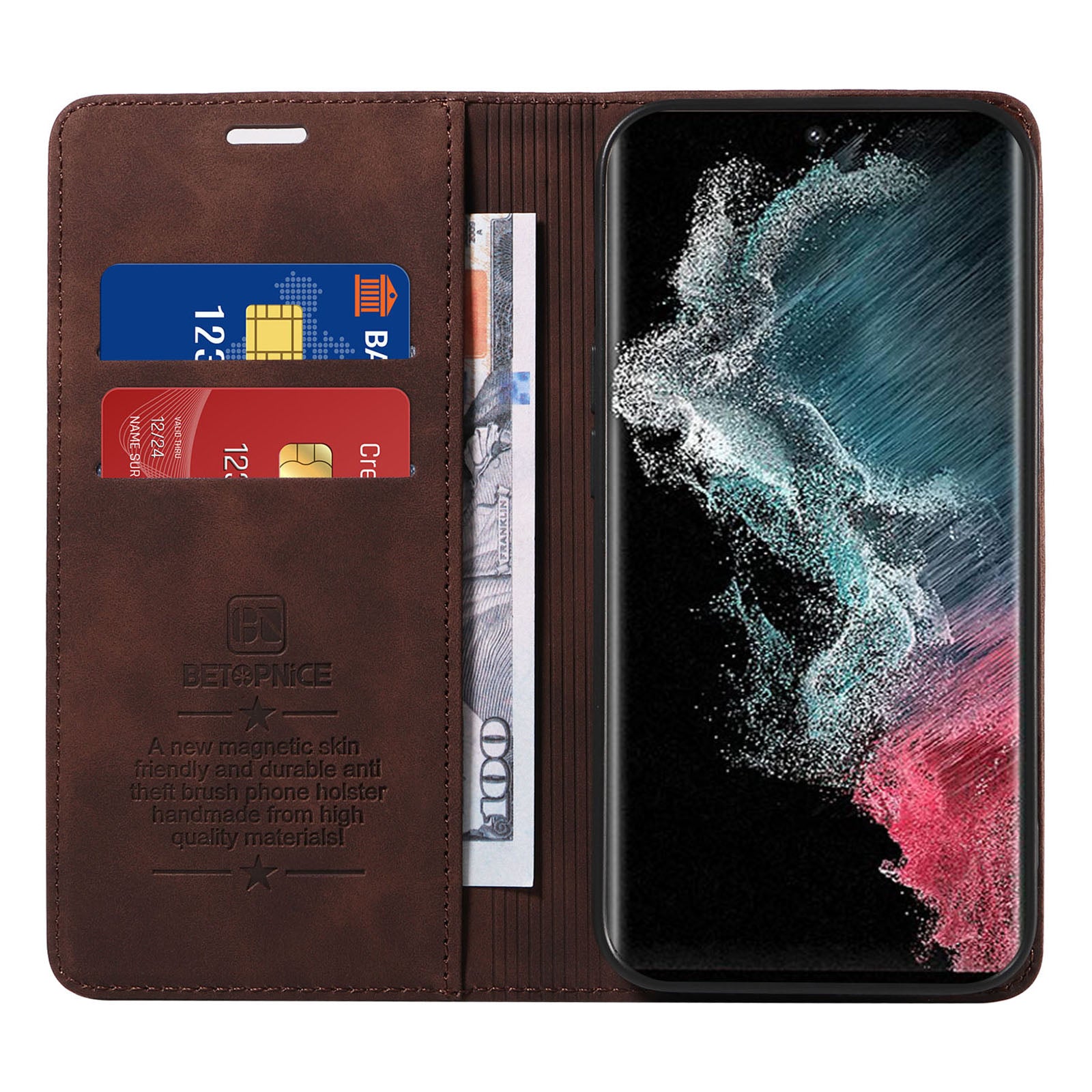BETOPNICE 003 For Samsung Galaxy S22 Ultra 5G RFID Blocking Bump Proof Phone Wallet Leather Stand Case