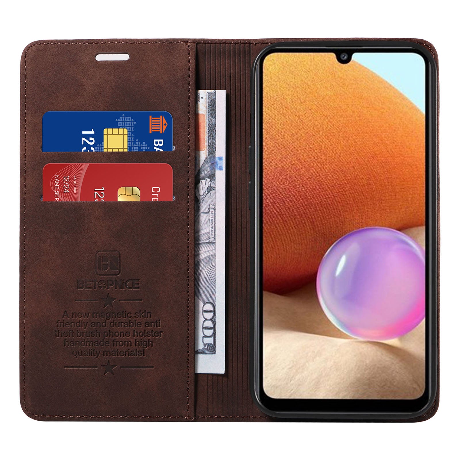 BETOPNICE 003 Phone Cover for Samsung Galaxy A32 4G (EU Version) RFID Blocking Wallet Leather Stand Case