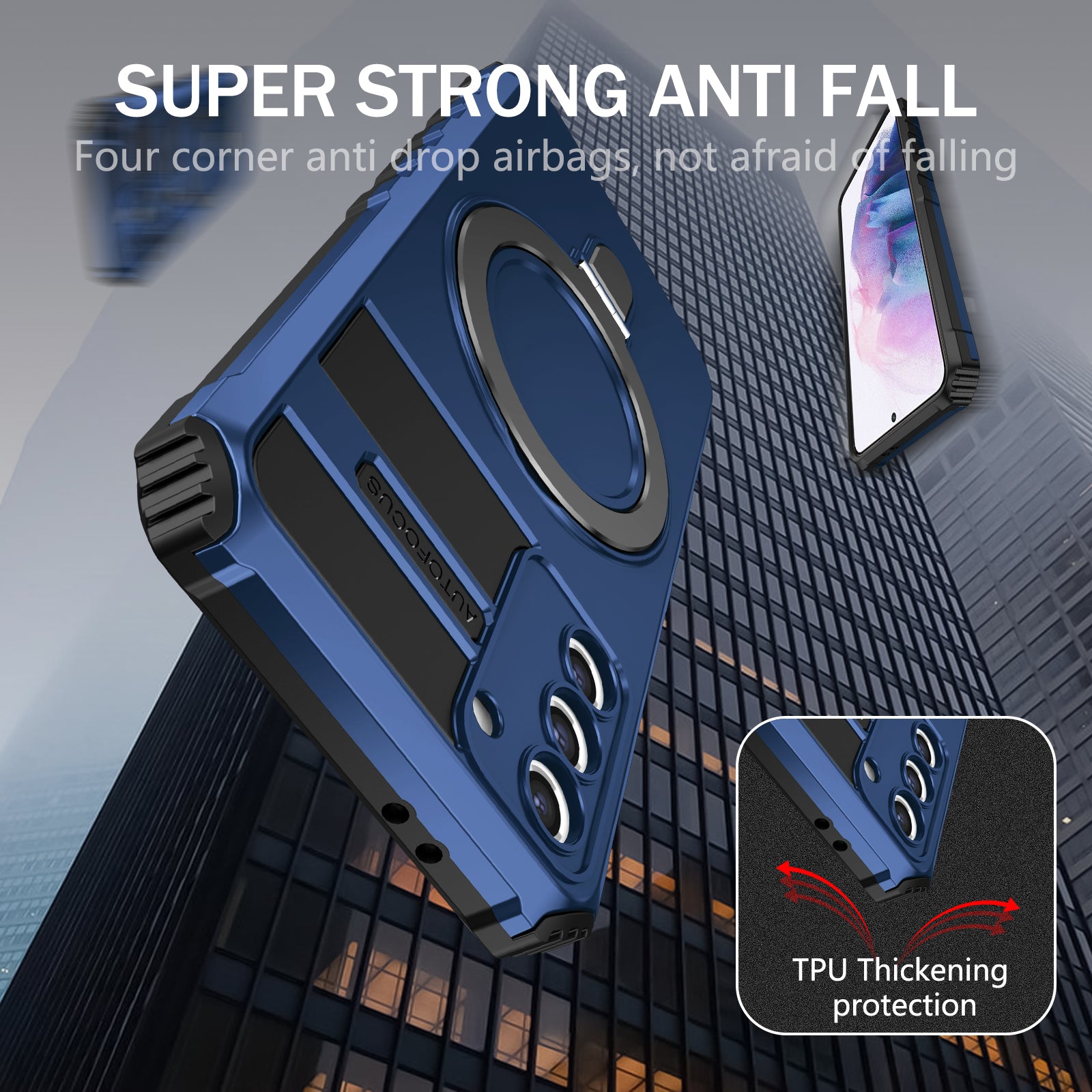 For Samsung Galaxy S21 5G Magnetic Metal Ring Cell Phone Case PC TPU Phone Shell Kickstand Cover