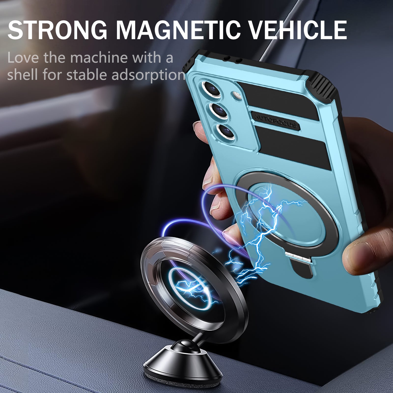 For Samsung Galaxy S21 5G Magnetic Metal Ring Cell Phone Case PC TPU Phone Shell Kickstand Cover