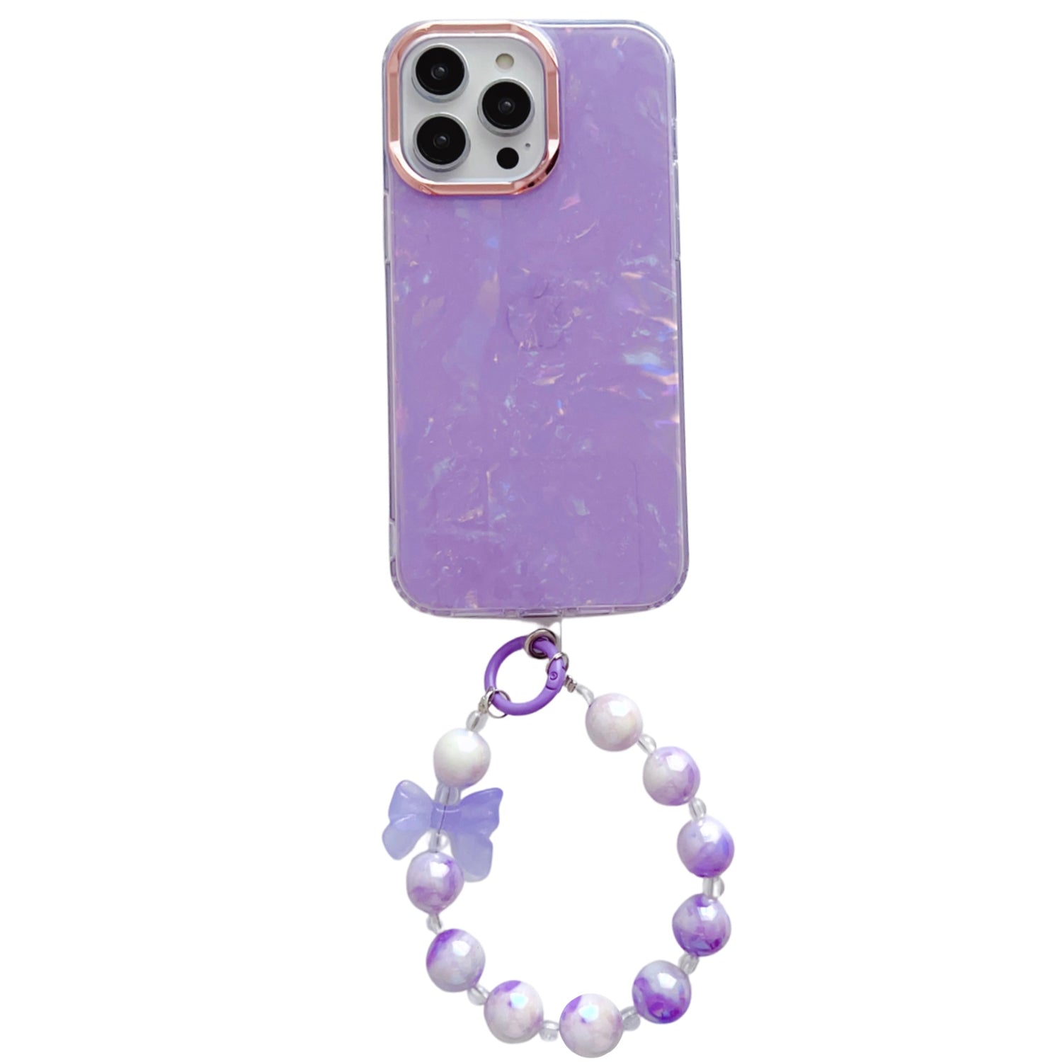 For iPhone 12 Pro Max 6.7 inch TPU PC IMD Phone Cover Shell Pattern Back Case with Pearl Hand Chain