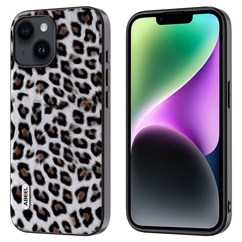 ABEEL For iPhone 14 Plus Phone Protector PU Leather Coated TPU PC Shell Leopard Texture Case