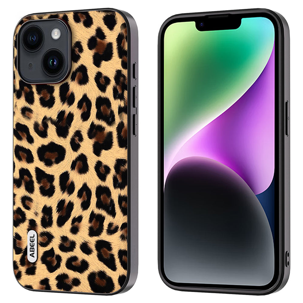 ABEEL For iPhone 14 Plus Phone Protector PU Leather Coated TPU PC Shell Leopard Texture Case