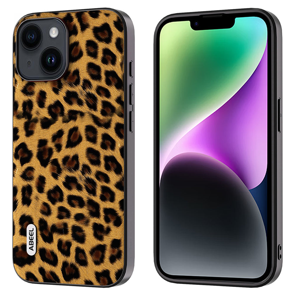 ABEEL For iPhone 14 Plus Phone Protector PU Leather Coated TPU PC Shell Leopard Texture Case