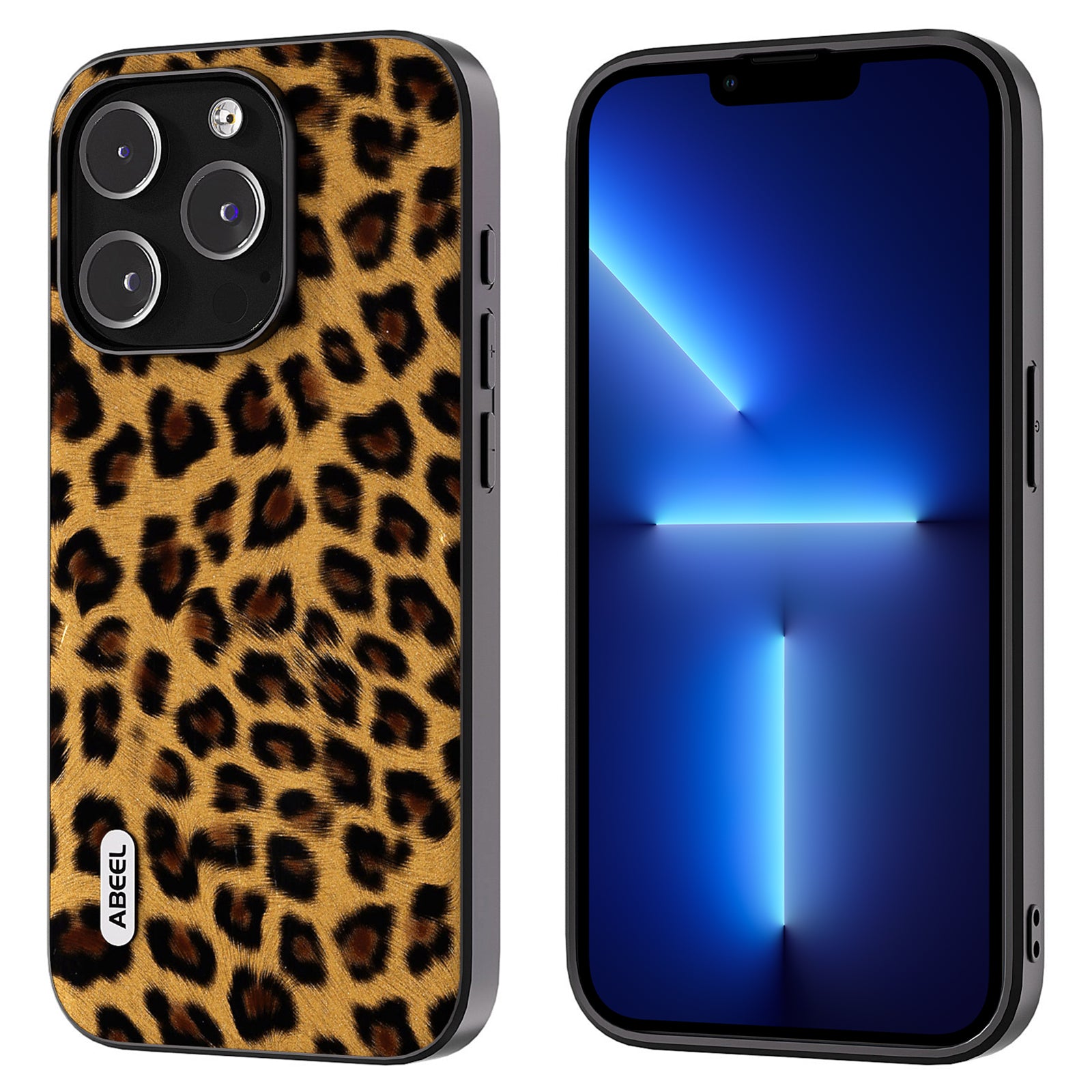 ABEEL For iPhone 13 Pro Max Back Cover PU Leather Coated TPU PC Leopard Texture Phone Case