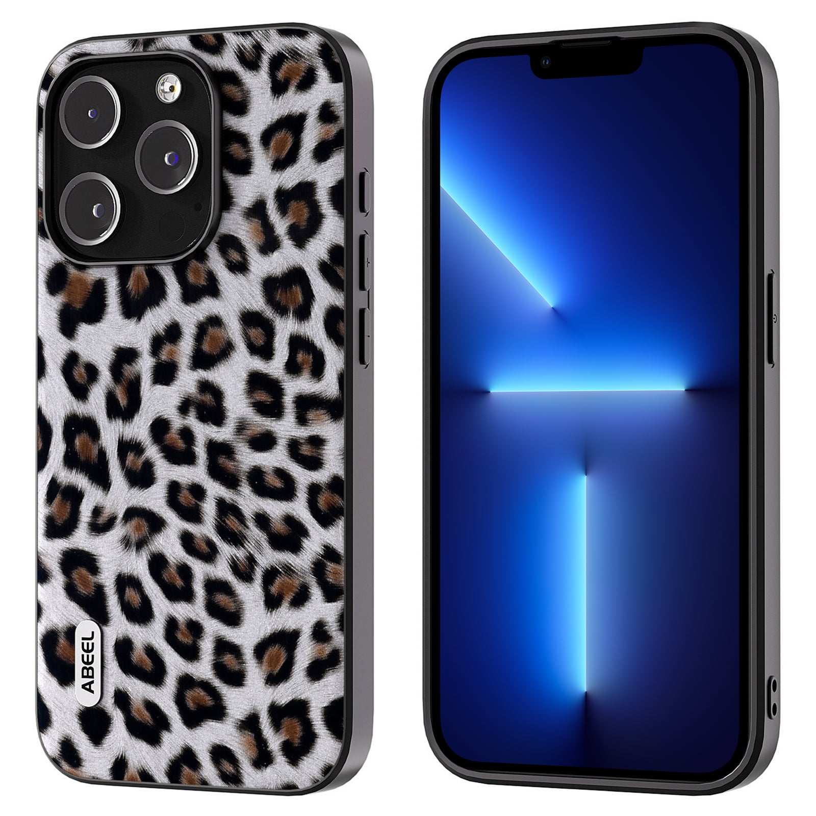 ABEEL For iPhone 13 Pro Max Back Cover PU Leather Coated TPU PC Leopard Texture Phone Case