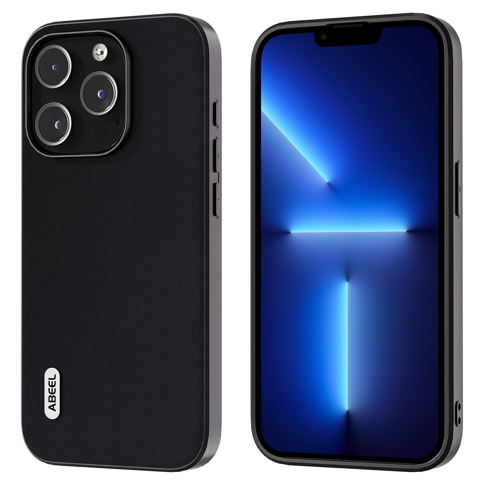 ABEEL For iPhone 13 Pro Cowhide Leather Coated PC TPU Slim Case Silky Feeling Smooth Touch Phone Cover