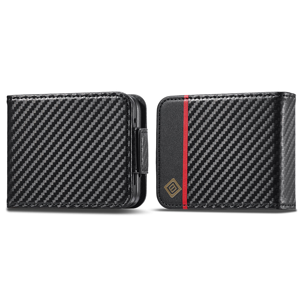 LC.IMEEKE For Samsung Galaxy Z Flip3 5G PU Leather Case Carbon Fiber Texture Card Holder Phone Cover