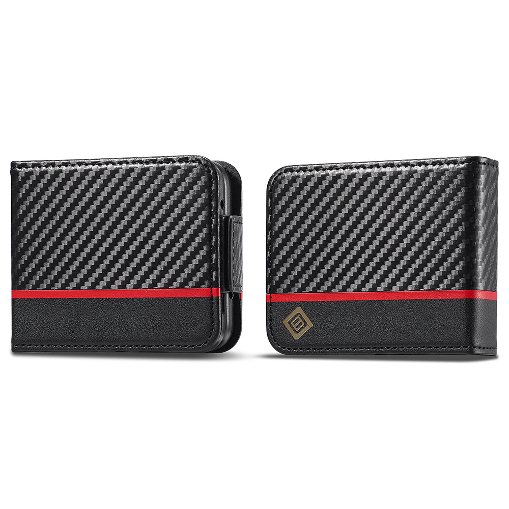 LC.IMEEKE For Samsung Galaxy Z Flip3 5G PU Leather Case Carbon Fiber Texture Card Holder Phone Cover