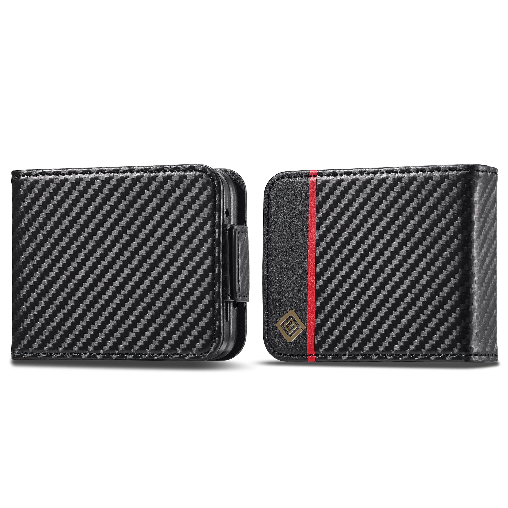 LC.IMEEKE Leather Phone Case for Samsung Galaxy Z Flip4 5G Carbon Fiber Texture Card Slot Cover