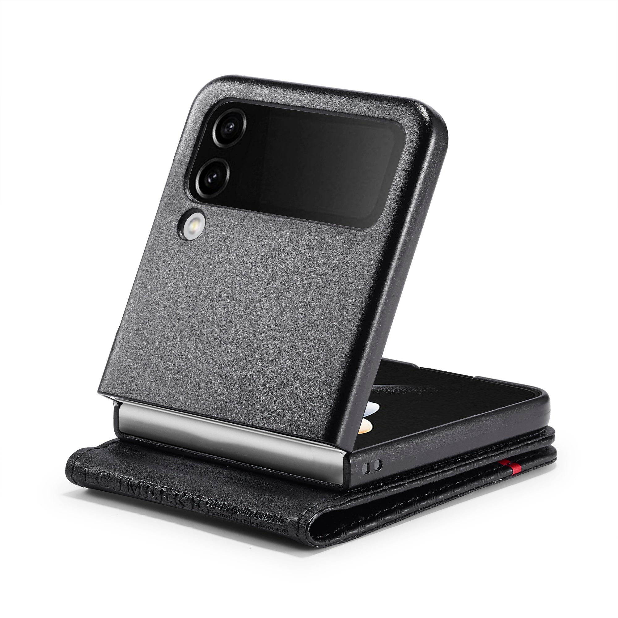 LC.IMEEKE Leather Phone Case for Samsung Galaxy Z Flip4 5G Carbon Fiber Texture Card Slot Cover