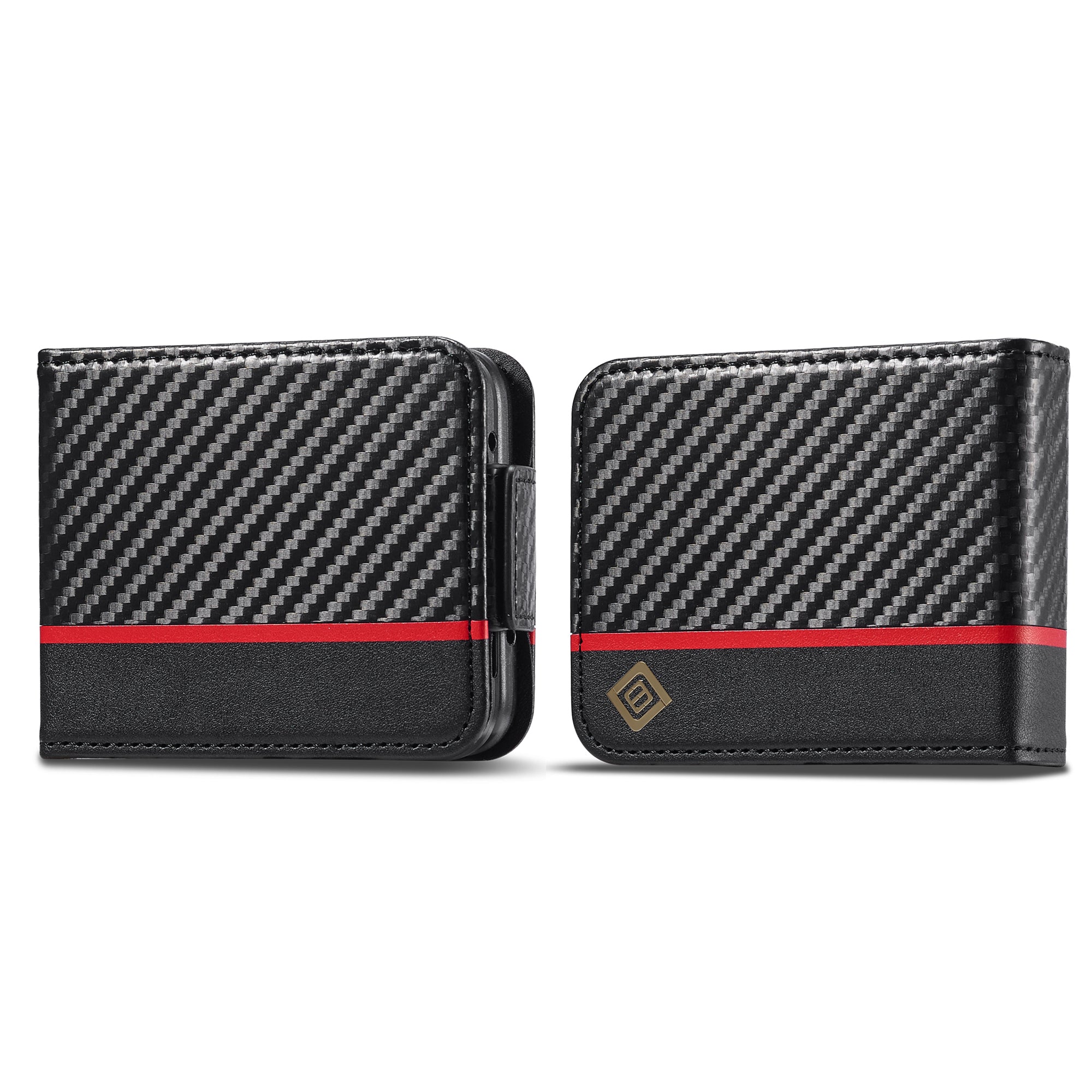 LC.IMEEKE Leather Phone Case for Samsung Galaxy Z Flip4 5G Carbon Fiber Texture Card Slot Cover