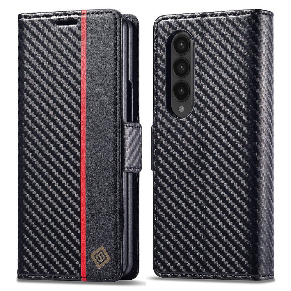 LC.IMEEKE For Samsung Galaxy Z Fold3 5G Carbon Fiber Texture Phone Leather Case Wallet Stand Cover