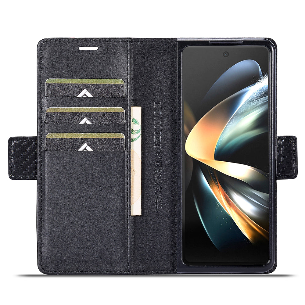 LC.IMEEKE For Samsung Galaxy Z Fold3 5G Carbon Fiber Texture Phone Leather Case Wallet Stand Cover