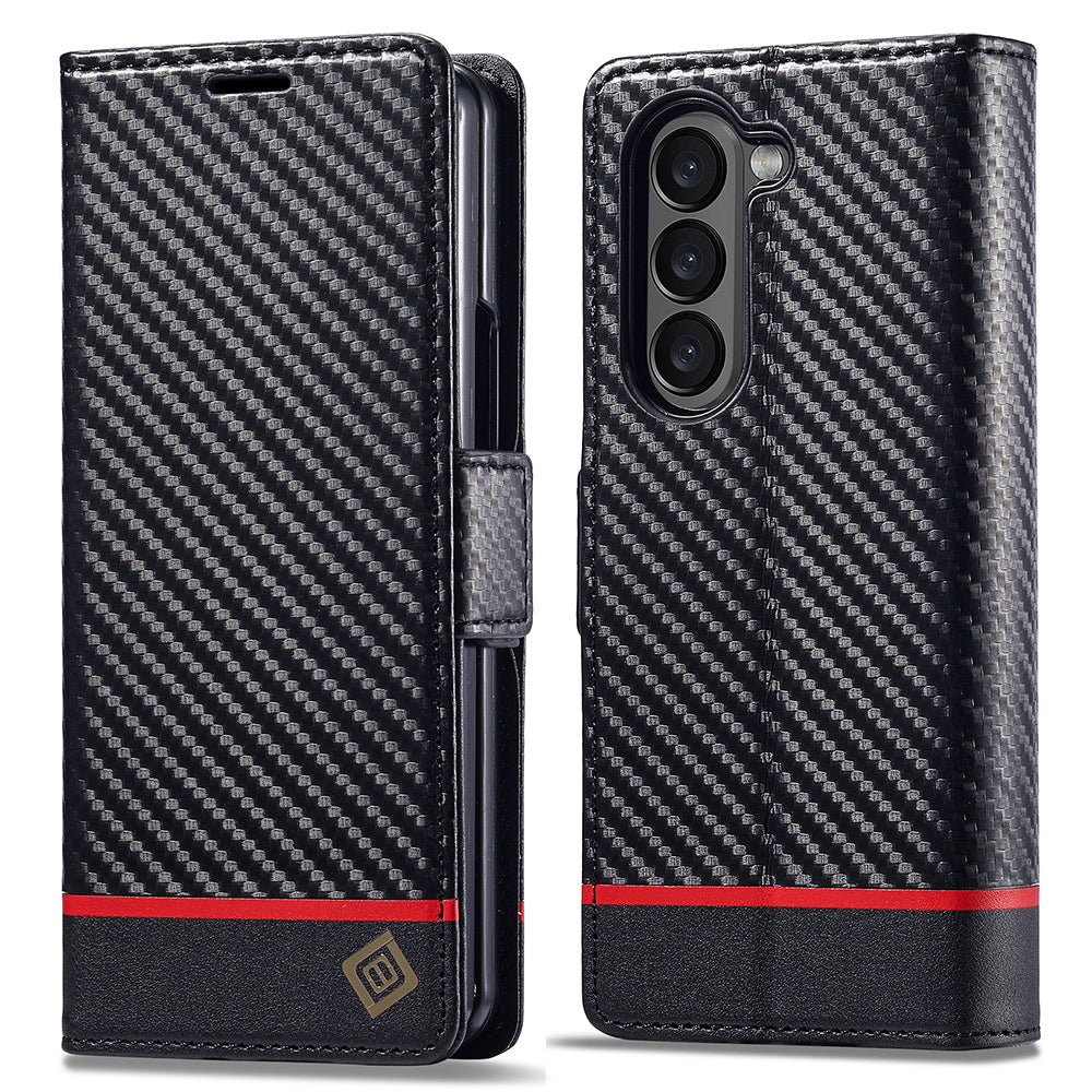 LC.IMEEKE For Samsung Galaxy Z Fold5 5G Phone Leather 
Cover Carbon Fiber Texture Stand Wallet Case